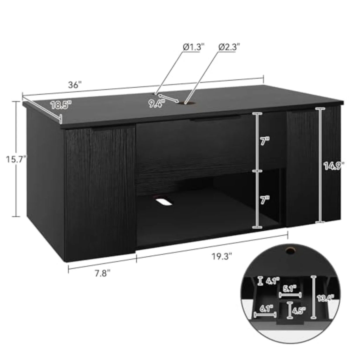 36'' Floating Bathroom Vanity with Sink, Wall Mounted Vanity, Black | Floating Bathroom Cabinets, Black handle, 1 Door