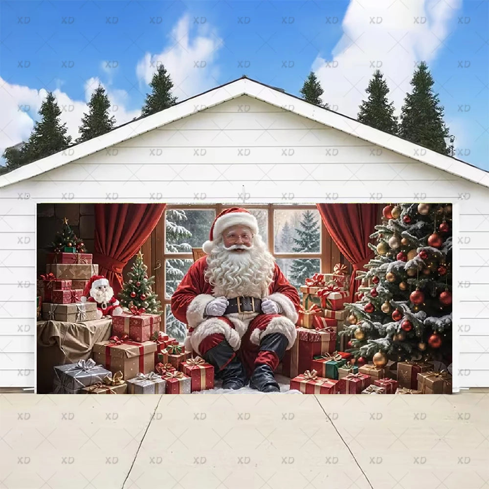Christmas Large Garage Door Cover Backdrop Xmas Party Decoration Background Winter Yard New Year Party Wall Decor Banner Props