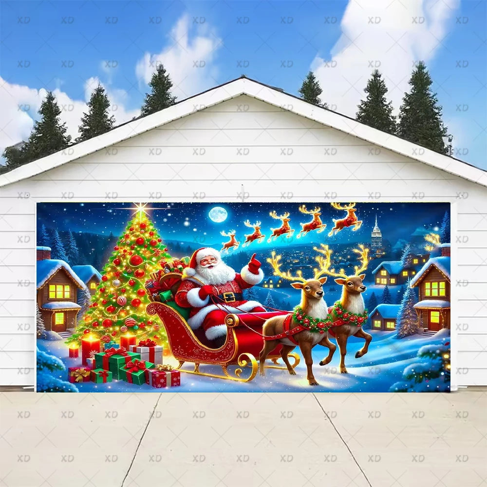 Christmas Large Garage Door Cover Backdrop Xmas Party Decoration Background Winter Yard New Year Party Wall Decor Banner Props