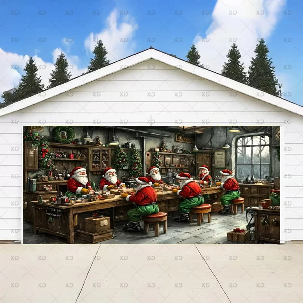 Christmas Large Garage Door Cover Backdrop Xmas Party Decoration Background Winter Yard New Year Party Wall Decor Banner Props