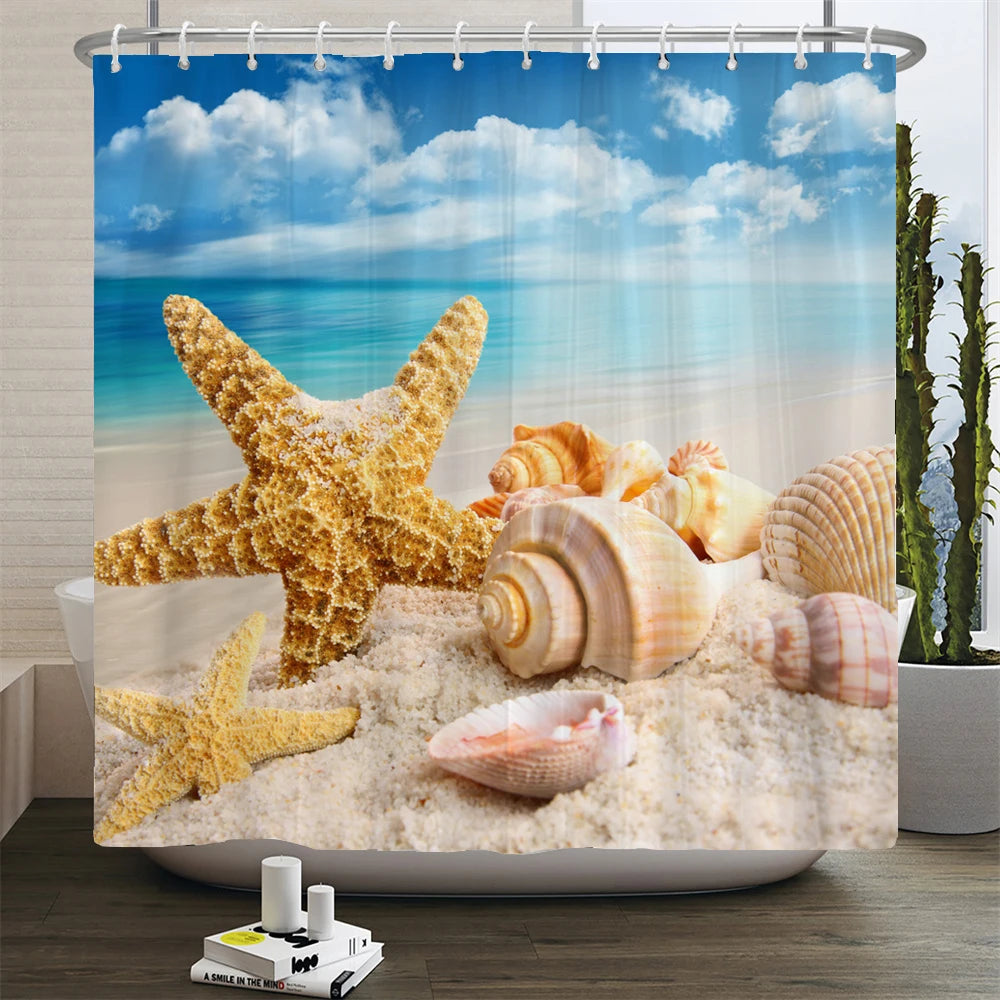 3d Beach Scenery Shower Curtains Sea Ocean Mediterranean Bathroom Curtain Waterproof Cloth Decoration 180*240cm Bath Curtain