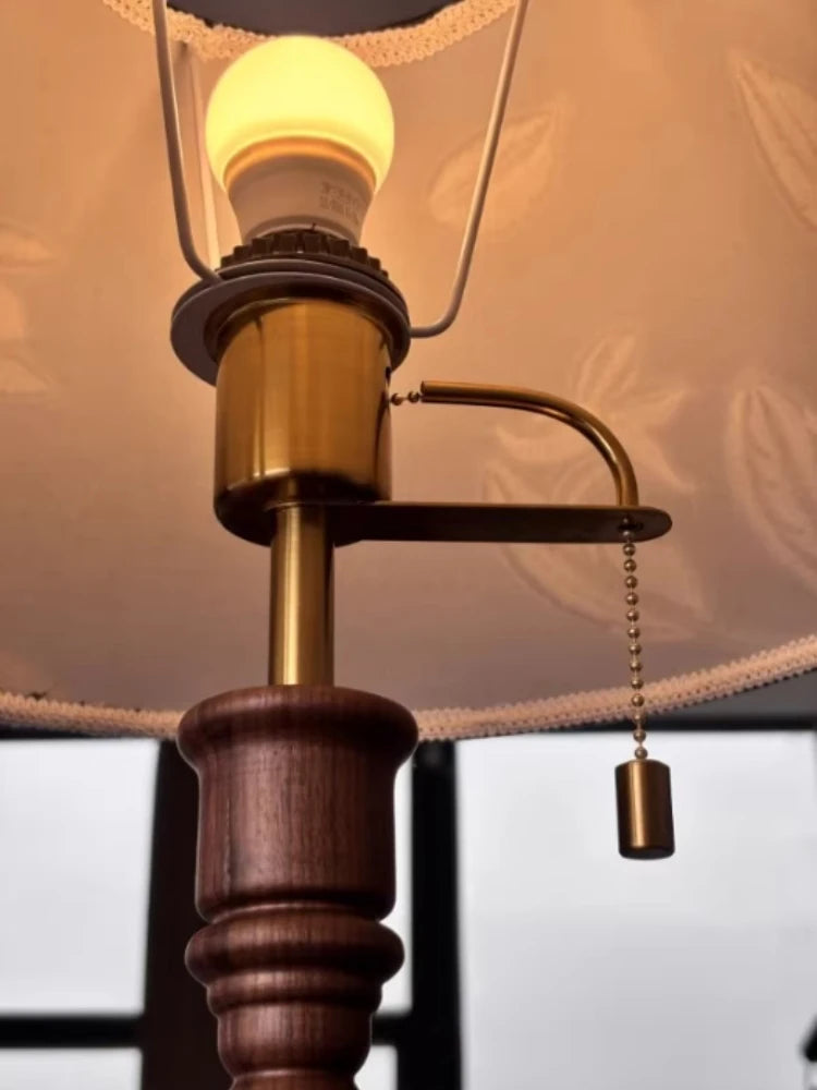 French Retro Solid Wood Floor Lamp Living Room Standing Lamp Bedroom Bedside Light Storage Rack Room Decoration Antique Lamp LED