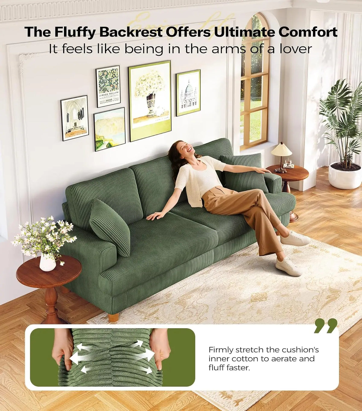 87in Corduroy Couch,  Sofa No Tool Assembly, Comfy Couches for Living Room 21in Deeper Seats, Corduroy Sofas for, Customized