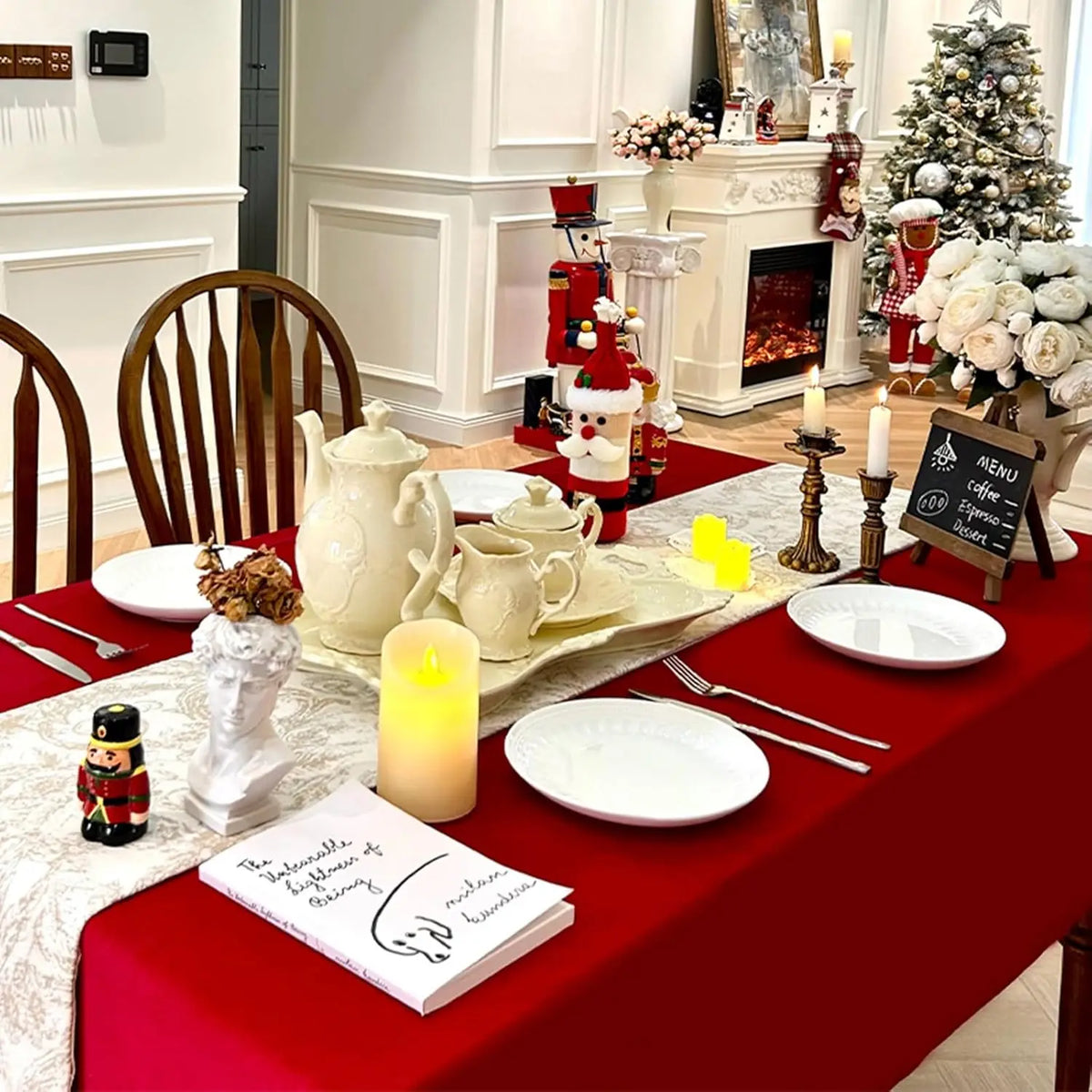 Red Rectangle Velvet Tablecloth 52 X 84 Inch, Waterproof Party Table Cover for Kitchen, Christmas, Birthday, Dining Table Decor