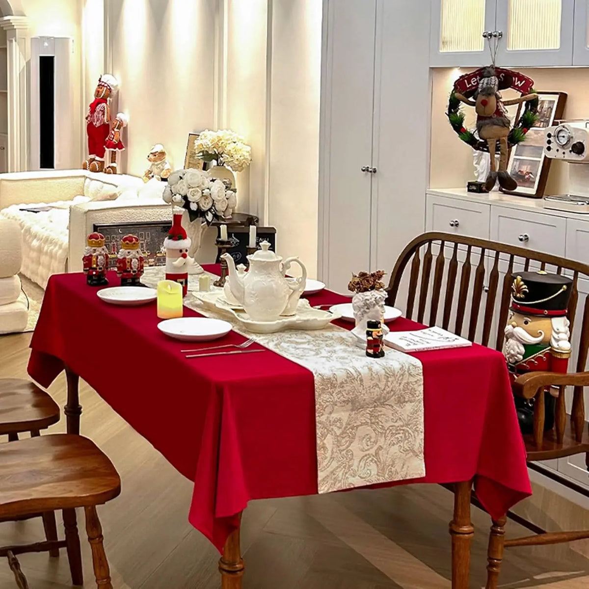 Red Rectangle Velvet Tablecloth 52 X 84 Inch, Waterproof Party Table Cover for Kitchen, Christmas, Birthday, Dining Table Decor