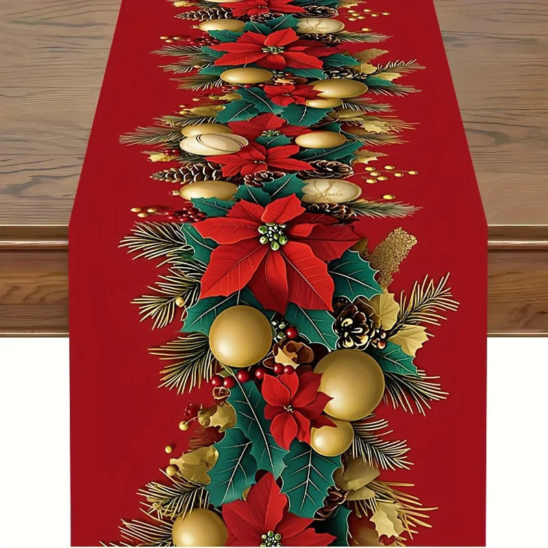 2D‑Printed Poinsettia Pinecone Table Runner, Decor for Dining Table, Coffee‑Table, Gatherings, Indoor‑Outdoor Parties