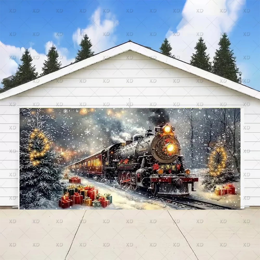 Christmas Large Garage Door Cover Backdrop Xmas Party Decoration Background Winter Yard New Year Party Wall Decor Banner Props