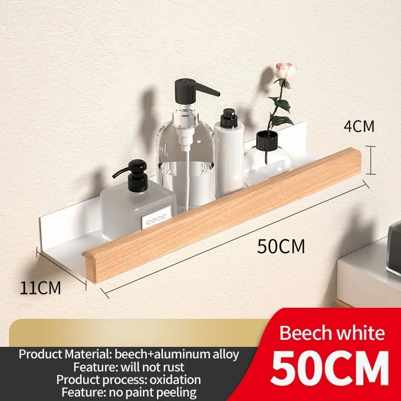 Wood Aluminum Material Corner Shelf Shampoo Storage Shelf Shower Wall Rack Bathroom Organizer Bathroom Accessories