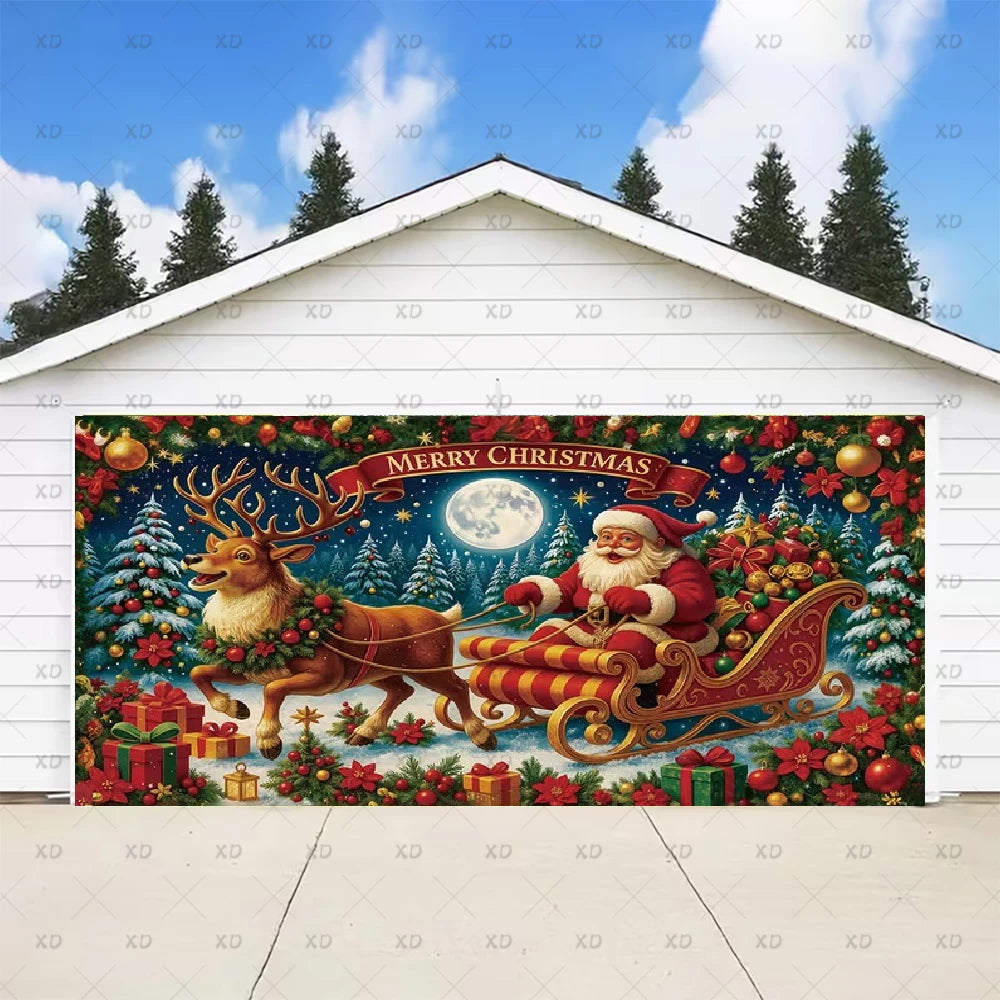 Christmas Large Garage Door Cover Backdrop Xmas Party Decoration Background Winter Yard New Year Party Wall Decor Banner Props