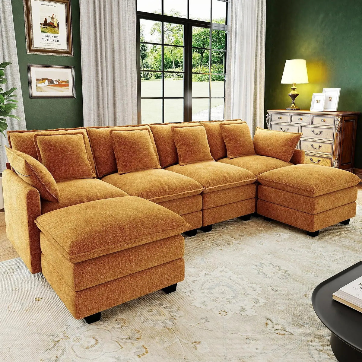 107" Cloud Couch Sectional Modular Sofa, Deep Seat Couches with Ottoman and Removable Washable Pillows for Living, Custom