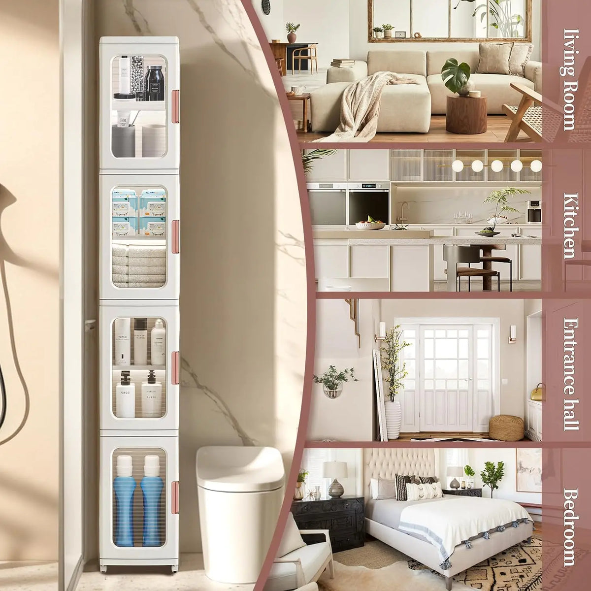 Narrow Storage Cabinet with Doors and Shelves Tall Skinny Bathroom Storage Kitchen Cabinet with Adjustable Shelf Cabinet Organiz
