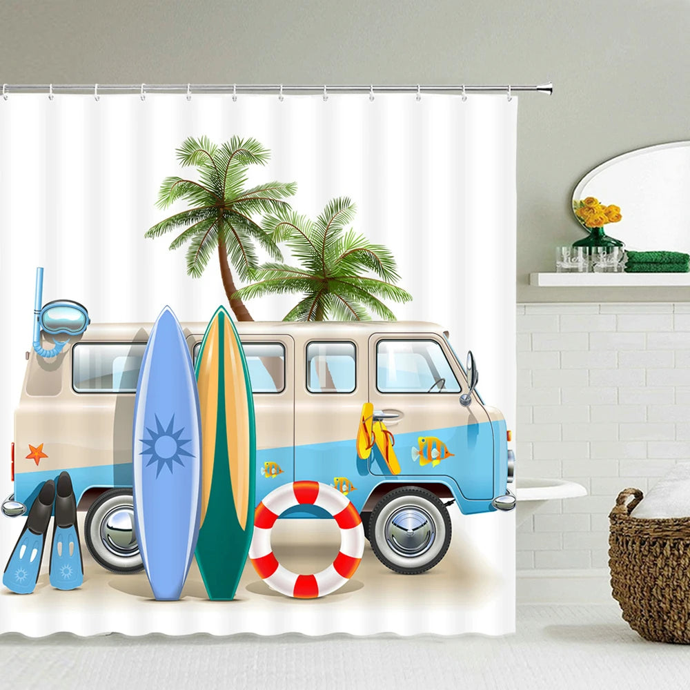 3d Beach Scenery Shower Curtains Sea Ocean Mediterranean Bathroom Curtain Waterproof Cloth Decoration 180*240cm Bath Curtain