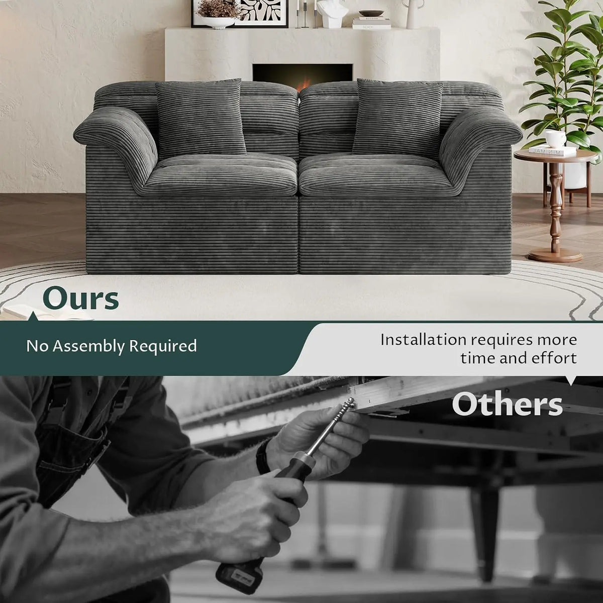 81" Sofa with Deep Seats Oversize, 2 Seater Cloud Couches, Upholstered Corduroy Loveseat for Living Room Bedroom,, Customized