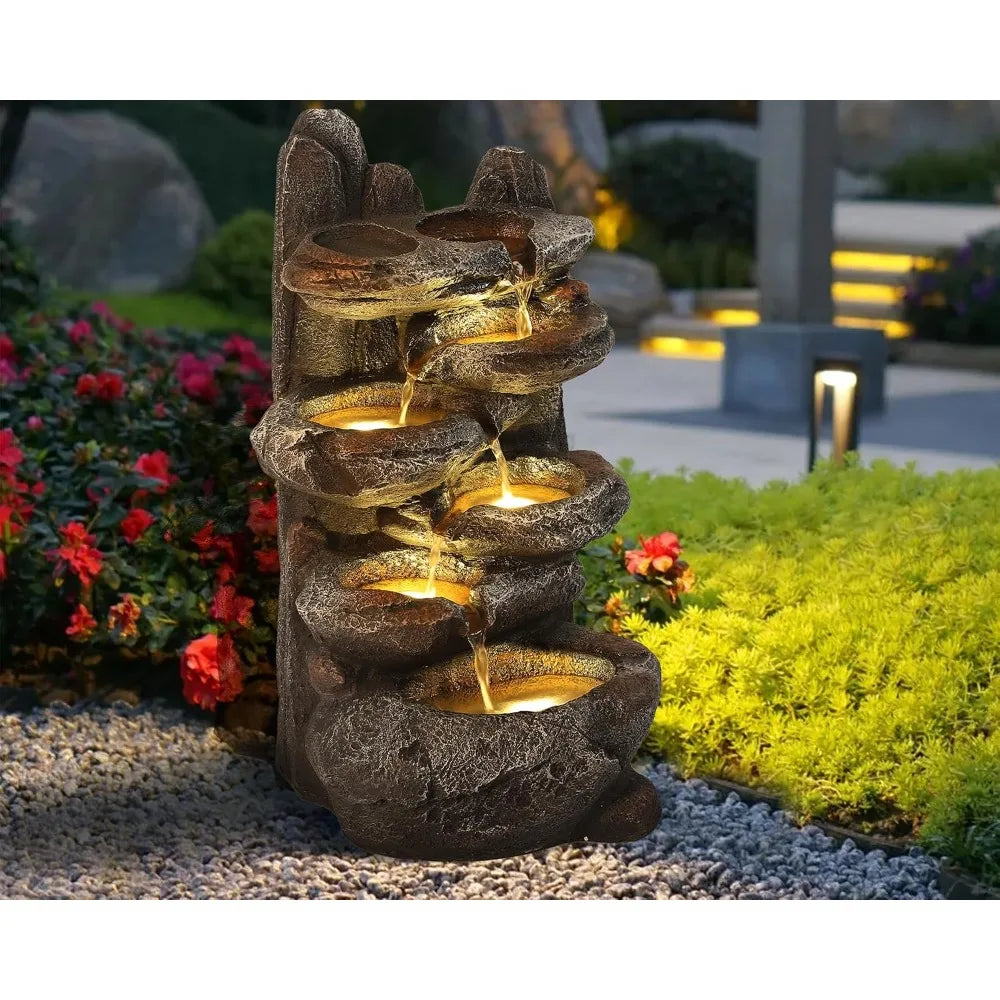 US Warehouse Hot Sale 6-Tier Cascading Rock Fountain with LED Lights