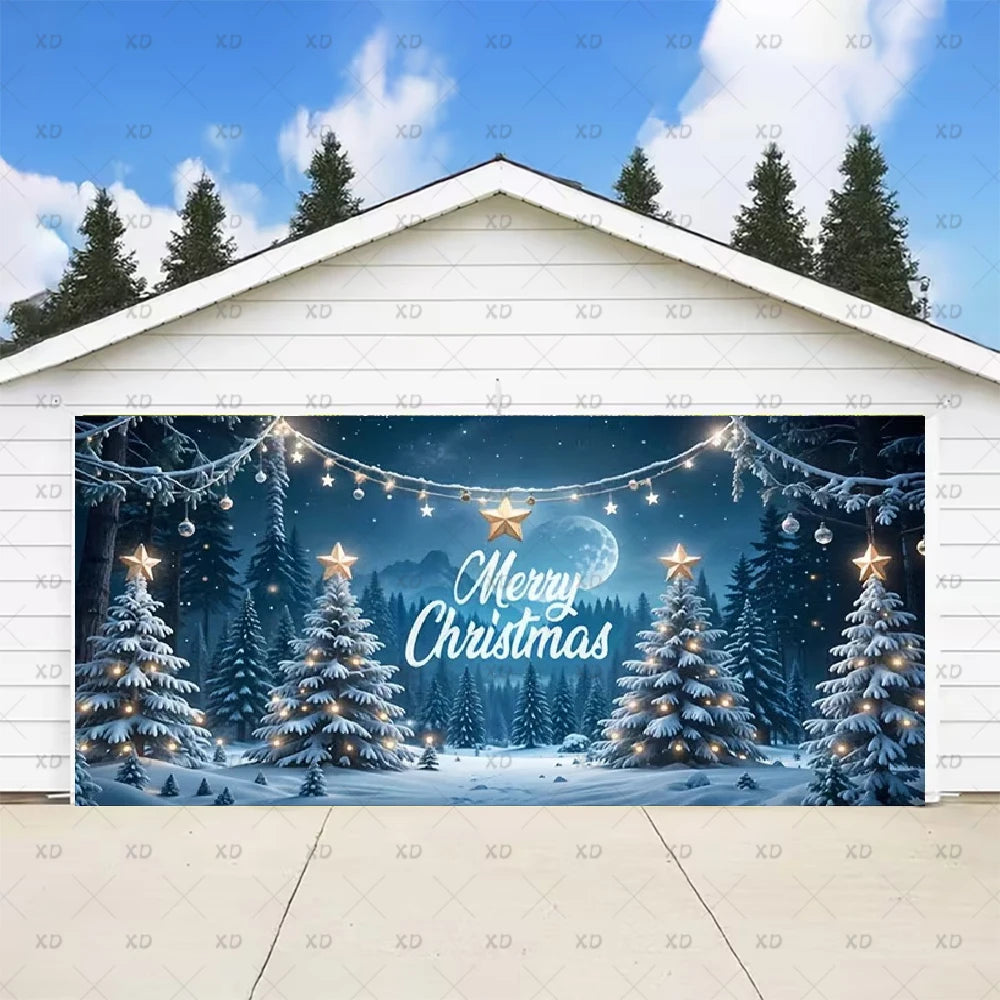 Christmas Large Garage Door Cover Backdrop Xmas Party Decoration Background Winter Yard New Year Party Wall Decor Banner Props