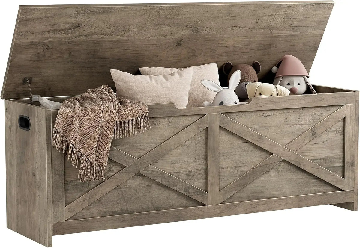 TWISTER.CK 47.2" Storage Chest & Bench, Wooden Storage Bench with Safety Hinges, Easy-to-Assemble Large Shoe Bench for Entryway, Living Room & Bedroom