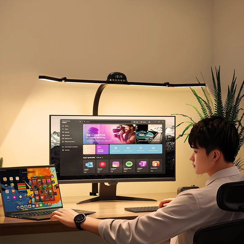 120cm Full Spectrum LED Multi-Function Eye-Caring Desk Lamp Stepless Dimming 5 Colour Temperatures Clip-on Computer Monitor Lamp