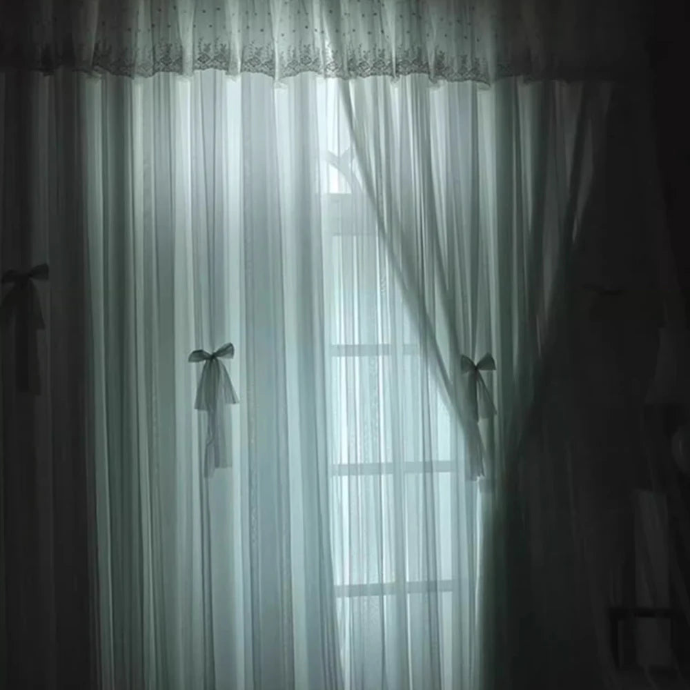 Double Layer Thickened Blackout Curtain with Butterfly Knot Decoration, Modern Minimalist Style Drapes for Bedroom Living Room W