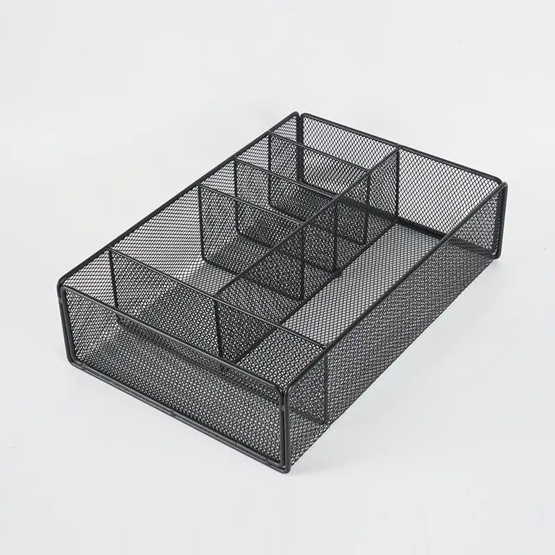 〔Y〕Black Metal Mesh Desk Organizer, Multi-Compartment Office Supply Caddy for Stationery Storage