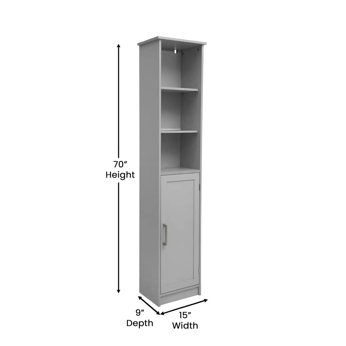 Freestanding Bathroom Linen Tower Storage Cabinet with Adjustable Shelves & Doors, Gray, Customized