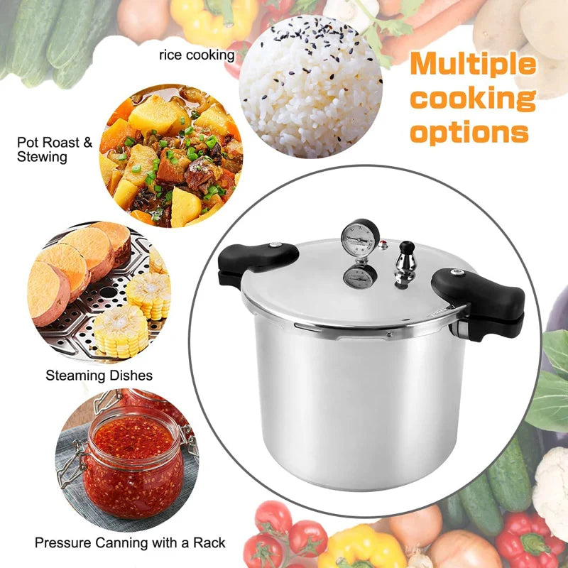 23QT Aluminum Pressure Cooker & Canner, 105KPa Induction Compatible Pressure Pot with Gauge, Thickened Heavy Duty Body