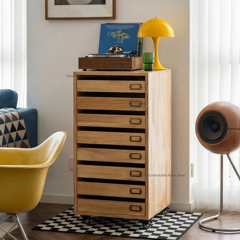 Modern Solid Wood Filing Drawer Cabinets Nordic Creative Desk Mobile Document Drawing Cabinet Home Furniture  أثاث مكتبات FYFC