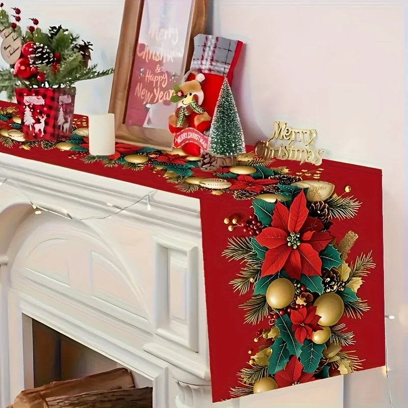 2D‑Printed Poinsettia Pinecone Table Runner, Decor for Dining Table, Coffee‑Table, Gatherings, Indoor‑Outdoor Parties