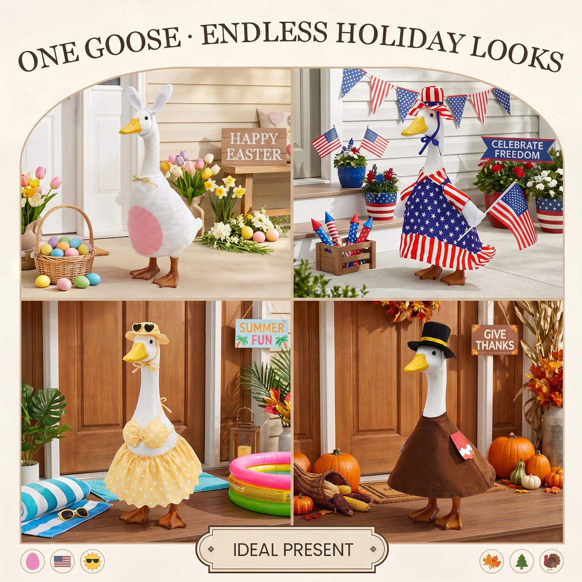 8/1Set 23in Porch Goose Outfit Goose Statue Skirt Hat Clothes All Season Lawn Goose Clothes Easter Halloween Xmac Statue Costume