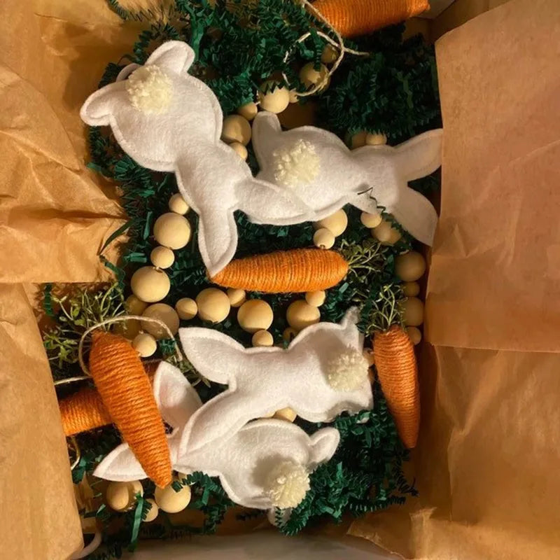Easter Bunny Carrot Garland Decoration Bead Wreath for Easter Spring Party Home Door Wall Mantel Festive Tabletop Decor