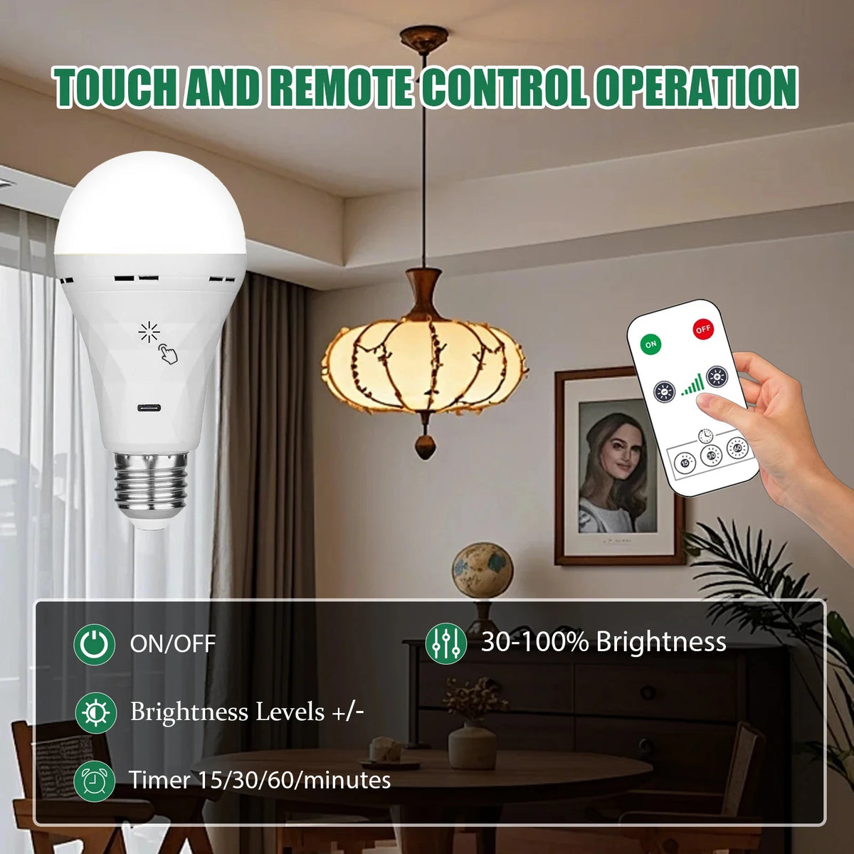 HOMEFISH USB led Bulb e27 Rechargeable Light Bulb Smart Battery BulbTouch Control Dimmable LED Bulbs with Timing