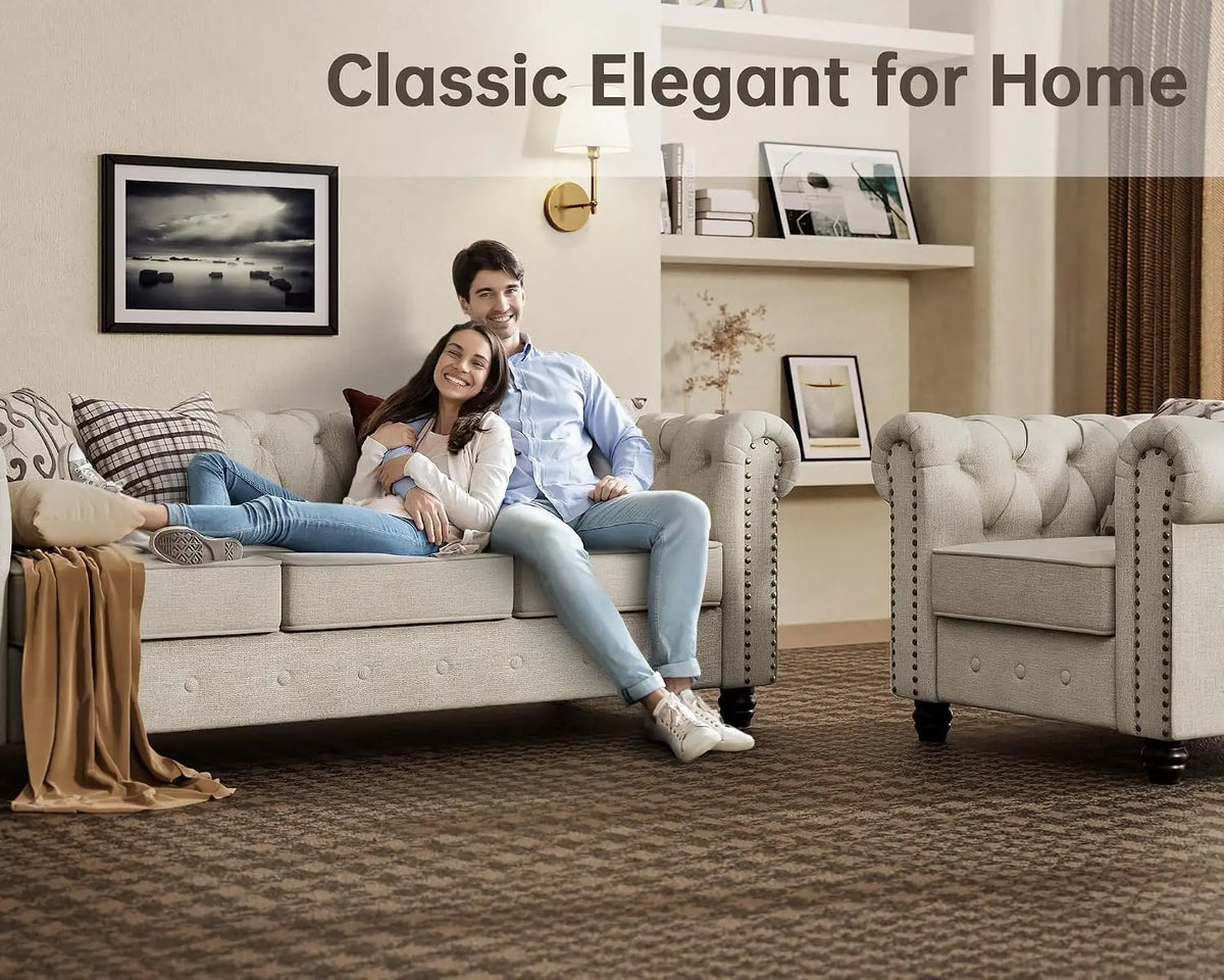 Classic Chesterfield Sofa Set 82'', Tufted Sofa for Couch Set with Solid Wood Legs Thick Cushion, Pet-Friendly Deep, Customized