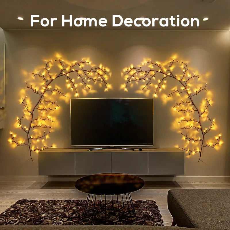 LED indoor branch wicker light string with eight modes USB-powered for wedding arrangements living rooms cafes