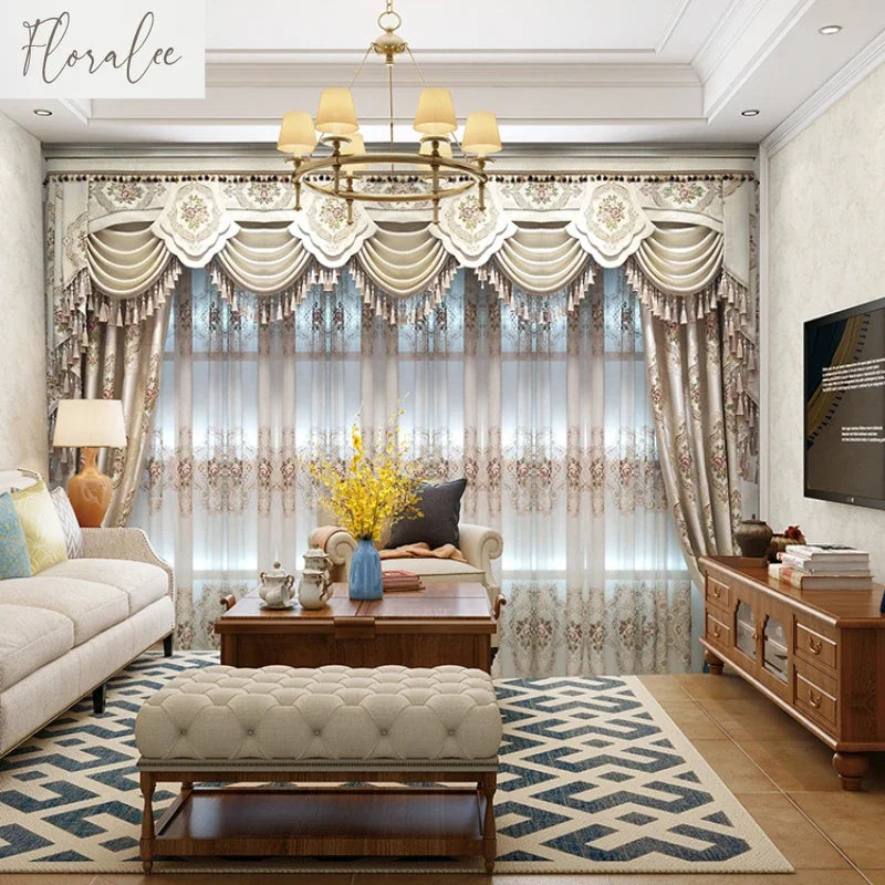 European Chenille Valance Luxury Curtains for Living Room Tulle Bedroom Blackout Embroidered Jacquard Designer Window Decor