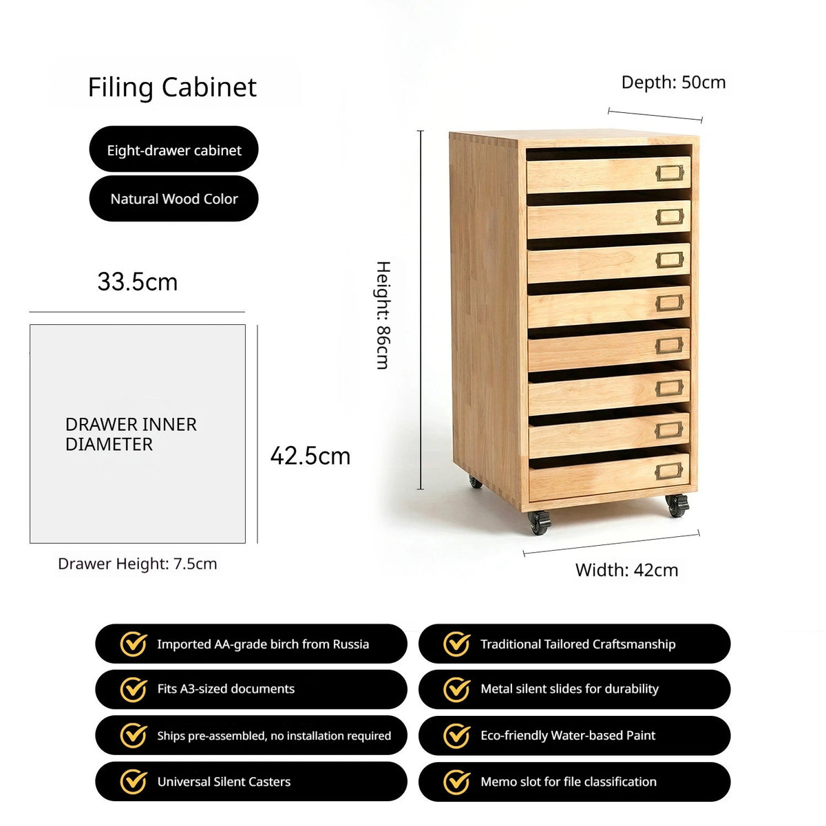 Modern Solid Wood Filing Drawer Cabinets Nordic Creative Desk Mobile Document Drawing Cabinet Home Furniture  أثاث مكتبات FYFC