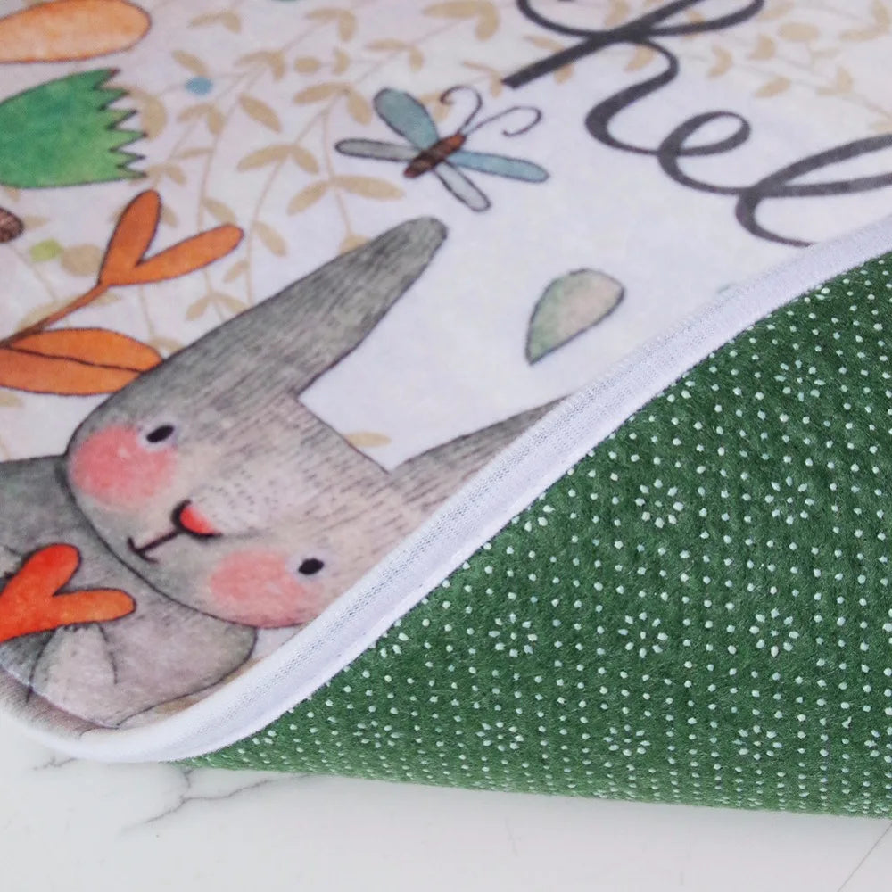 Honlaker Hello Rabbit Flannel Absorbent Non-Slip Mat Bathroom Toilet Mats Set Bath Rugs Toilet Covers