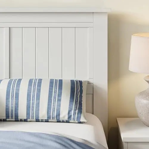 Serene Wood Panel Headboard with Window-Pane Design, Queen, White