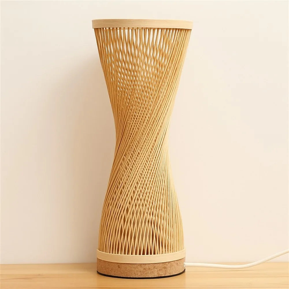 JOYINLED Japanese Style Bamboo Table Lamp 15x35CM Handmade Spire Vase Desk Light E27 Bedside Lamp for Bedroom Study EU/US Plug