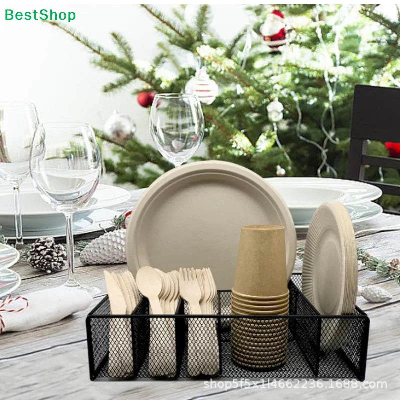 〔Y〕Black Metal Mesh Desk Organizer, Multi-Compartment Office Supply Caddy for Stationery Storage