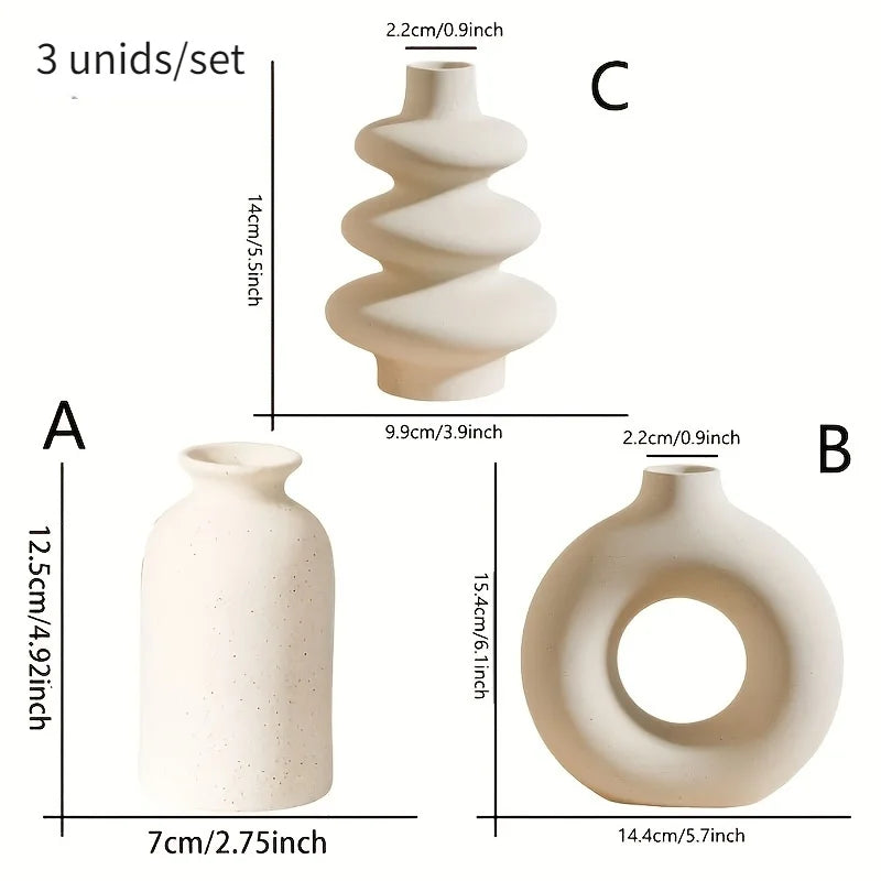 Set of 3 White Ceramic Bohemian Vase Set, Creative home decoration vase ornaments, Wedding home living room Bedroom decoration