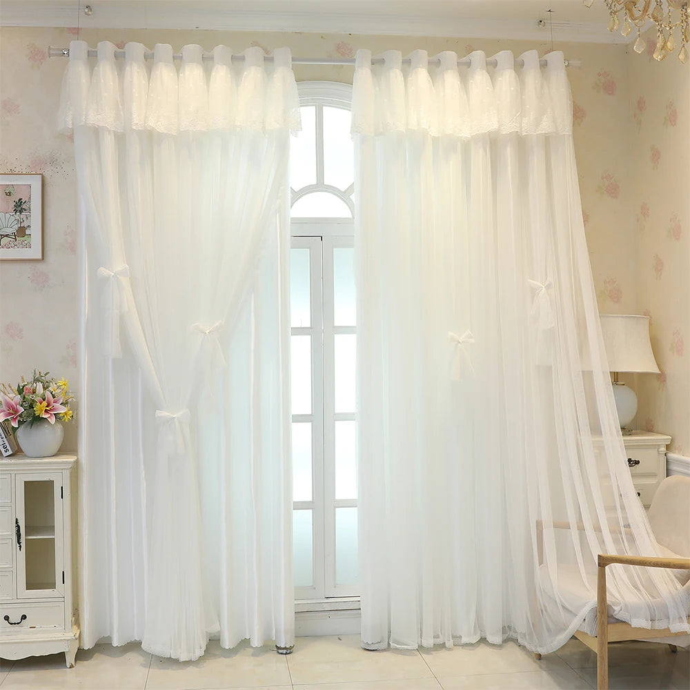 Double Layer Thickened Blackout Curtain with Butterfly Knot Decoration, Modern Minimalist Style Drapes for Bedroom Living Room W