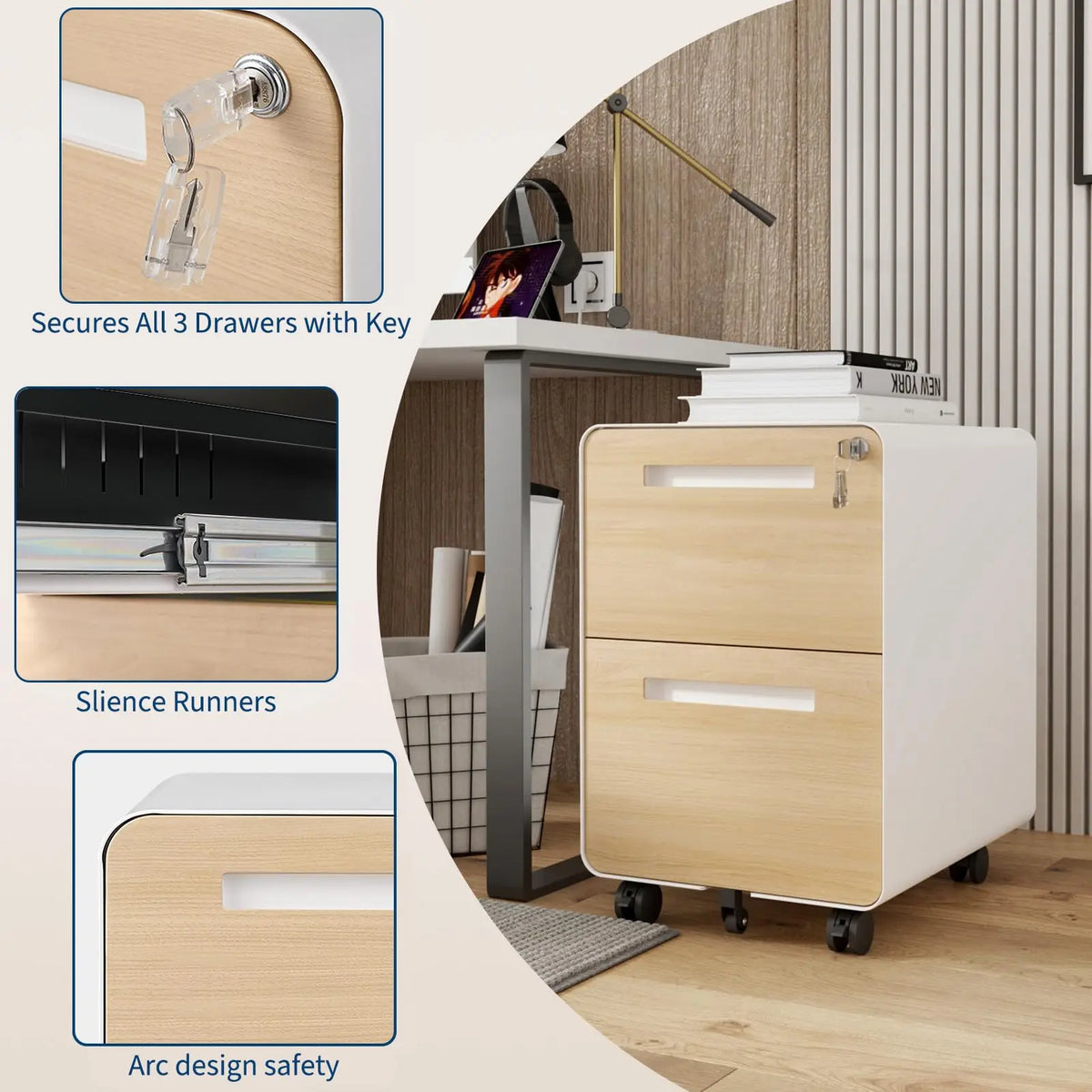 2 Drawer Mobile File Cabinet With Lock, Rolling Metal Under Desk Filing Cabinet For Letter Legal A4, Fully Assembled