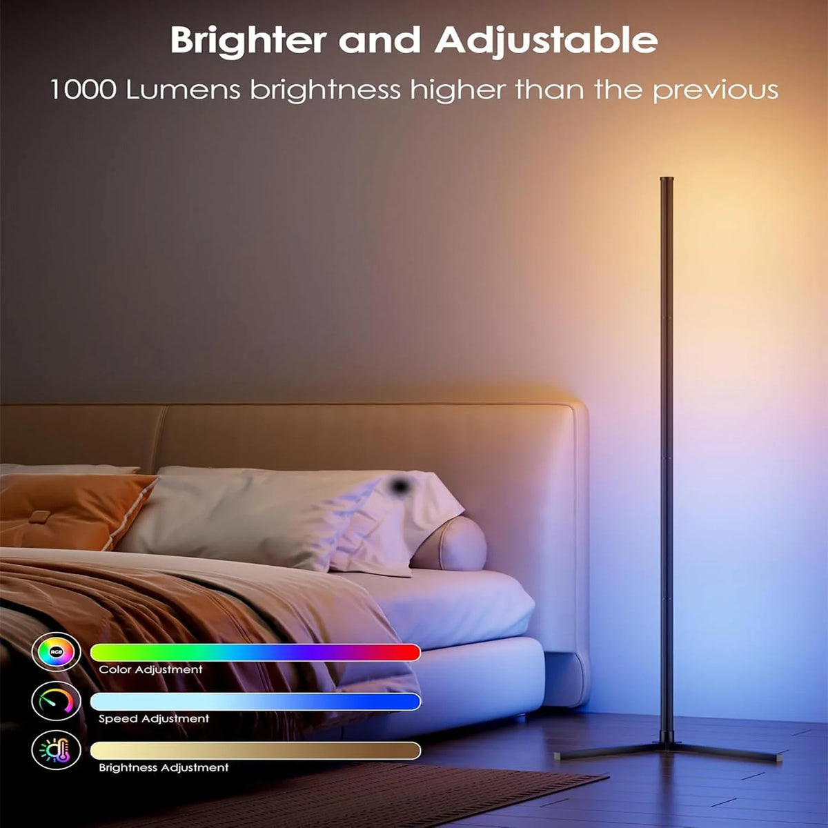 155CM RGB Dream Color Floor Lamp with Music Sync Modern 16 Million Color Changing Standing Mood Light For Bedroom Living Room
