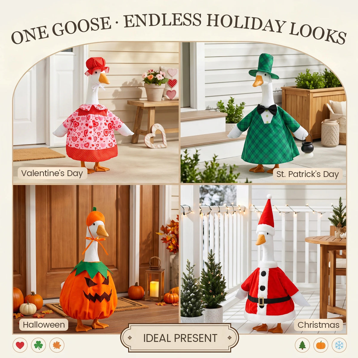 8/1Set 23in Porch Goose Outfit Goose Statue Skirt Hat Clothes All Season Lawn Goose Clothes Easter Halloween Xmac Statue Costume