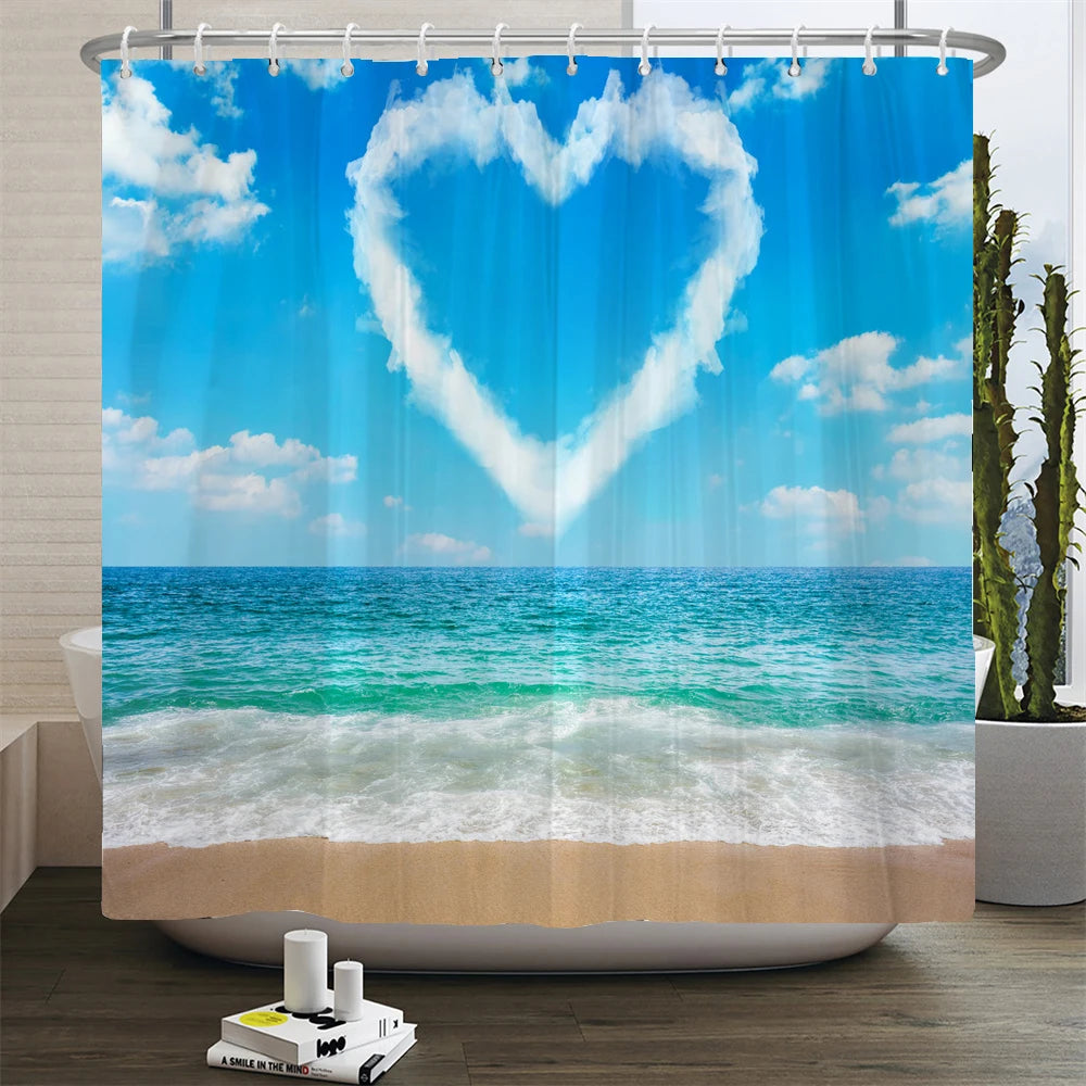 3d Beach Scenery Shower Curtains Sea Ocean Mediterranean Bathroom Curtain Waterproof Cloth Decoration 180*240cm Bath Curtain