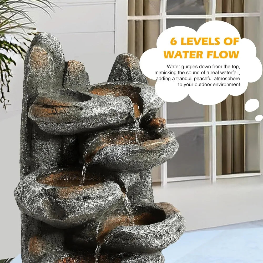 US Warehouse Hot Sale 6-Tier Cascading Rock Fountain with LED Lights