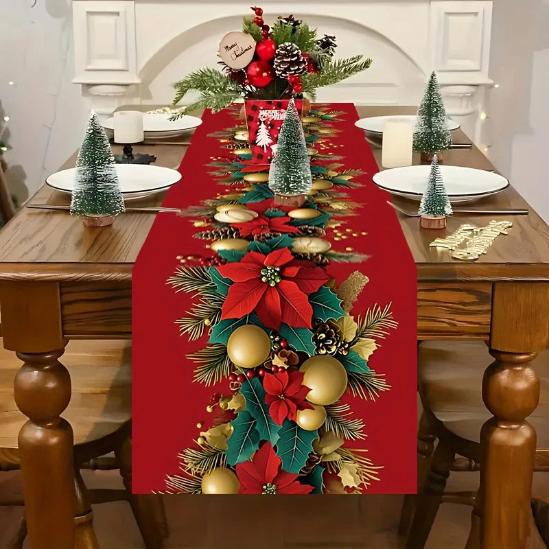 2D‑Printed Poinsettia Pinecone Table Runner, Decor for Dining Table, Coffee‑Table, Gatherings, Indoor‑Outdoor Parties