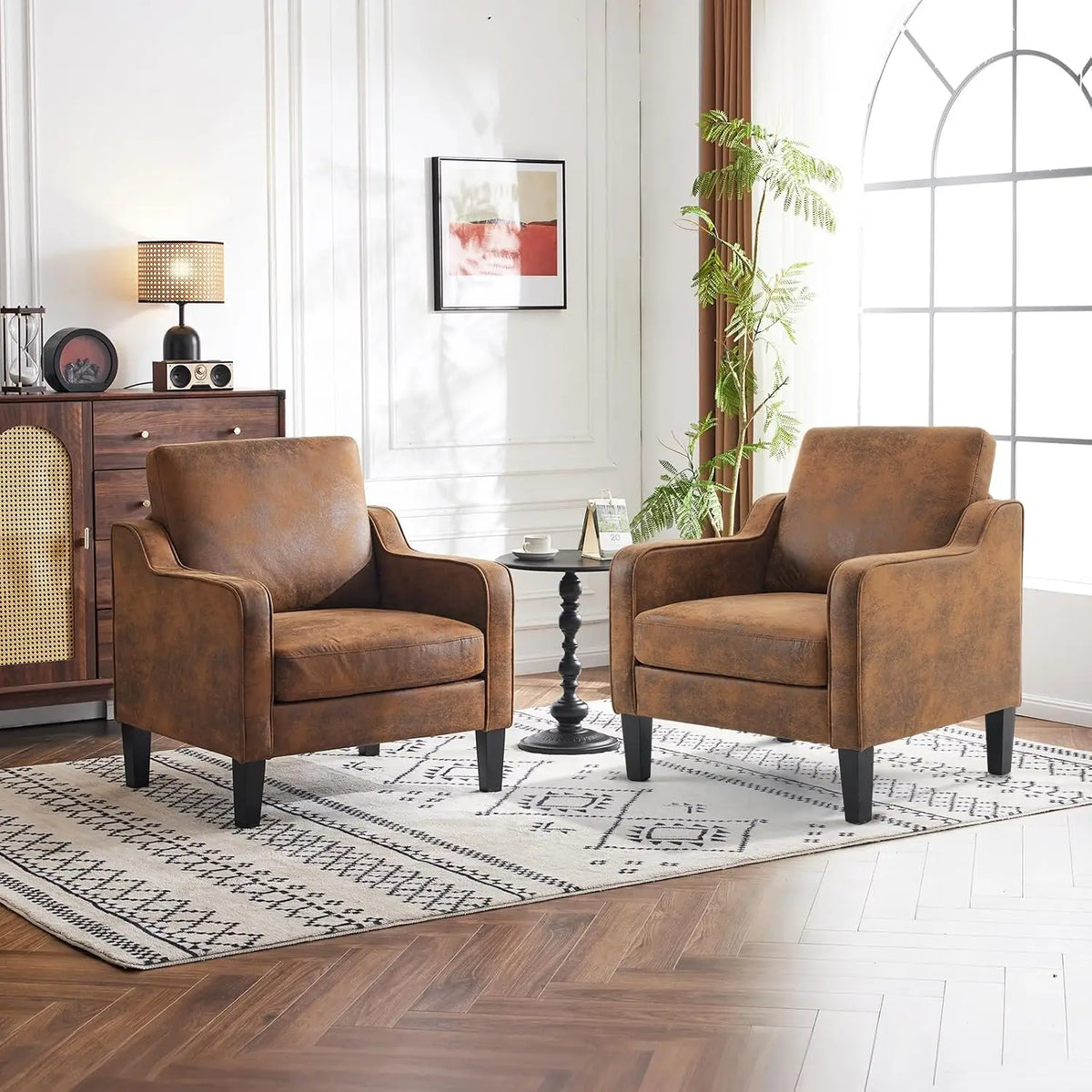 Accent Chairs Set of 2 Living Room Chairs Rustic Reading Chair for Bedroom Scooped Arm Chair Mid Century Modern, Customized