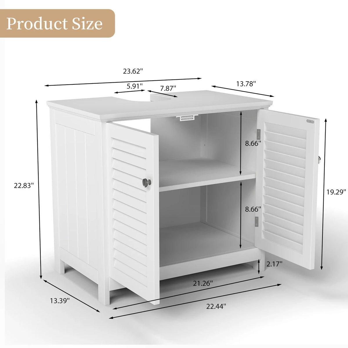 Bathroom Storage Cabinet White Waterproof Wooden Freestanding Cabinet with Removable Shelf Shutter Doors for Home Hotel
