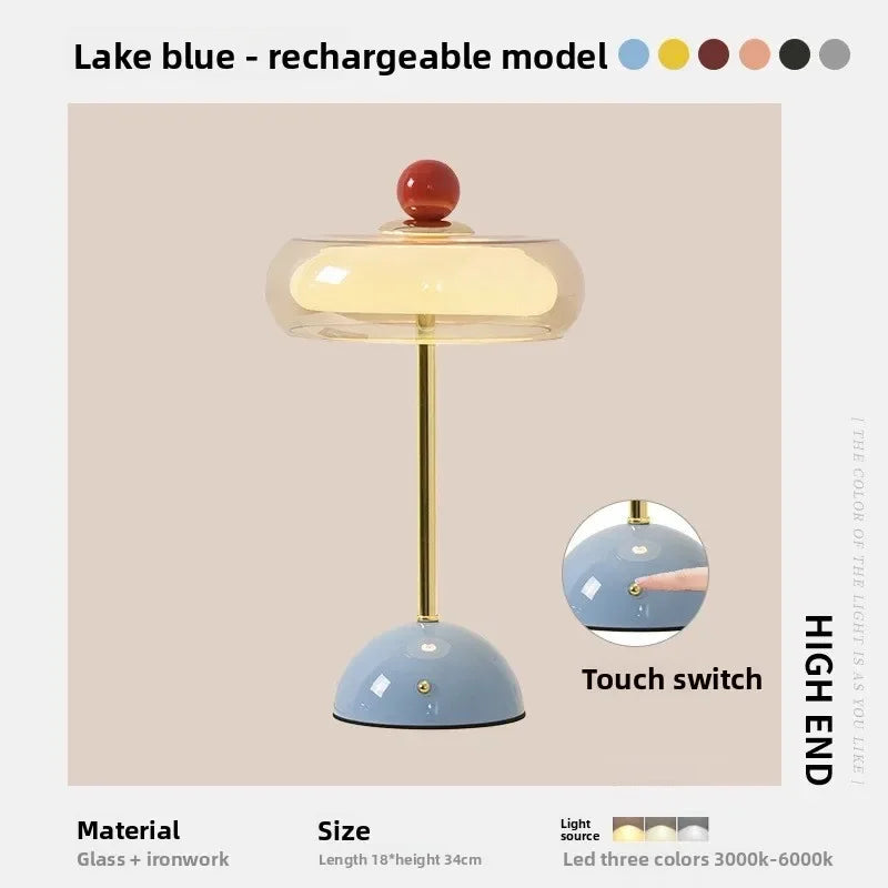 New Modern Table Lamp for Bedroom Retro Cream Style Mushroom Design Rechargeable Desk Lamp for Bedside Bedroom