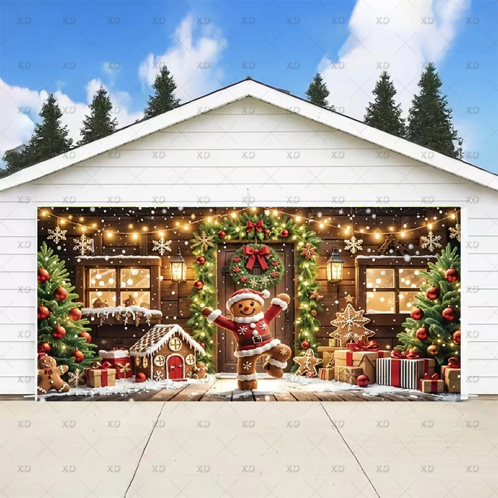 Christmas Large Garage Door Cover Backdrop Xmas Party Decoration Background Winter Yard New Year Party Wall Decor Banner Props